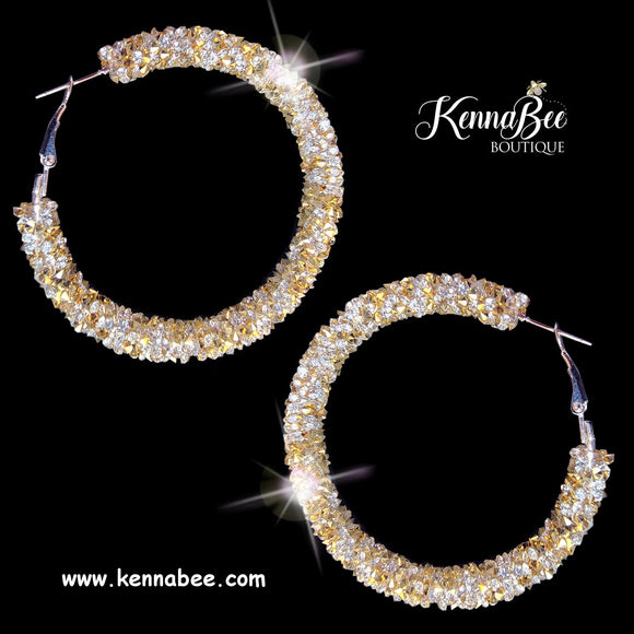 Yellow and Crystal Glitter Hoops