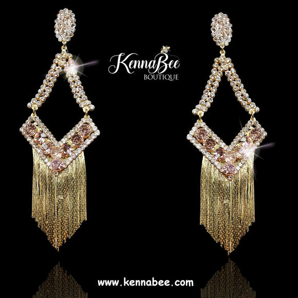 Light Colorado Topaz Diamond Drops with Gold Fringe