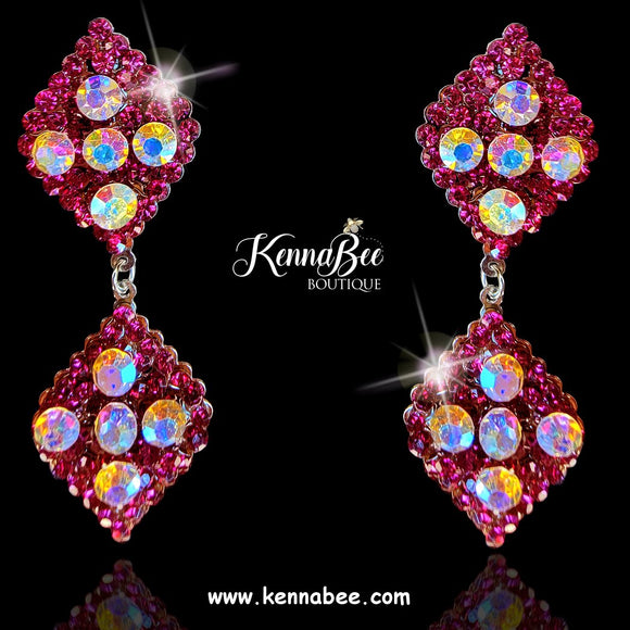 Fuchsia/AB Double Diamond Drops