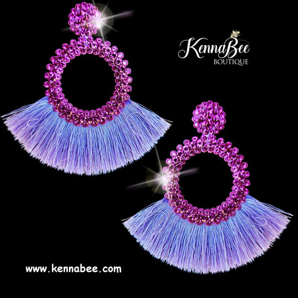 Purple Circle with Fringe Earrings