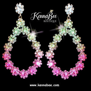 Crystal/Peridot/Rose Ombre Flower Teardrops