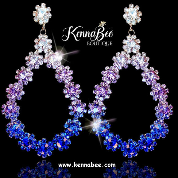 Crystal/Violet/Sapphire Ombre Flower Teardrops