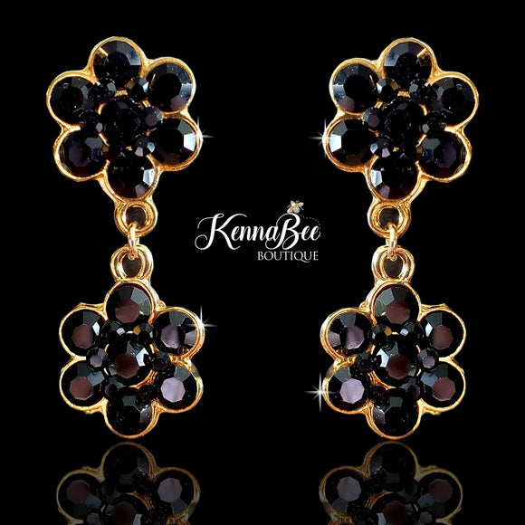 Black Double Flower Dangles