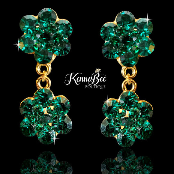 Emerald Double Flower Dangles