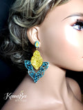 Autumn Turquoise/Yellow Hinged Pointed Earrings