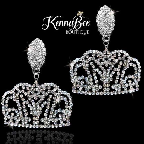 Silver Crystal Crown Earrings