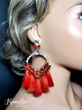 Large Red Rhinestone Fringe Earrings