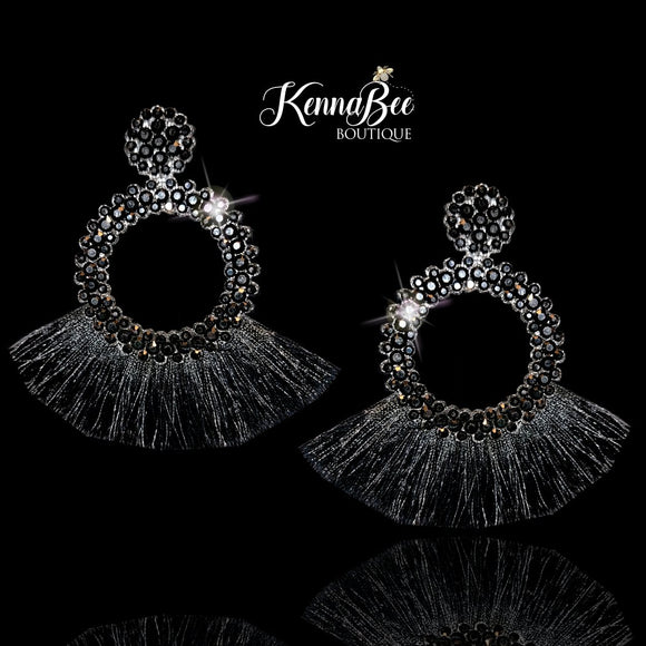 Black Circle with Fringe Earrings