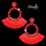 Red Circle with Fringe Earrings