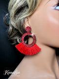 Red Circle with Fringe Earrings