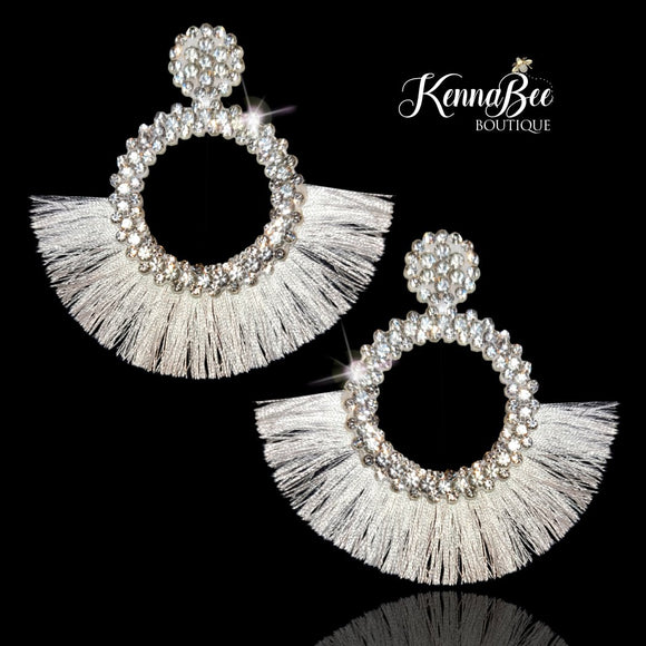 White Circle with Fringe Earrings