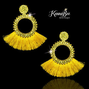 Yellow Circle with Fringe Earrings