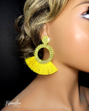 Yellow Circle with Fringe Earrings