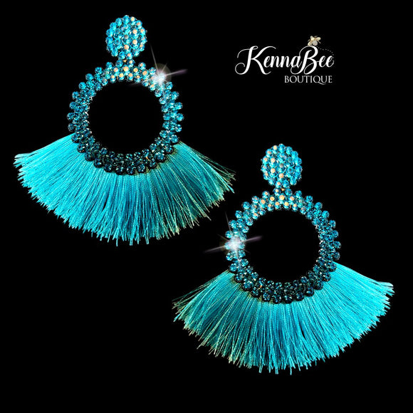 Turquoise Circle with Fringe Earrings