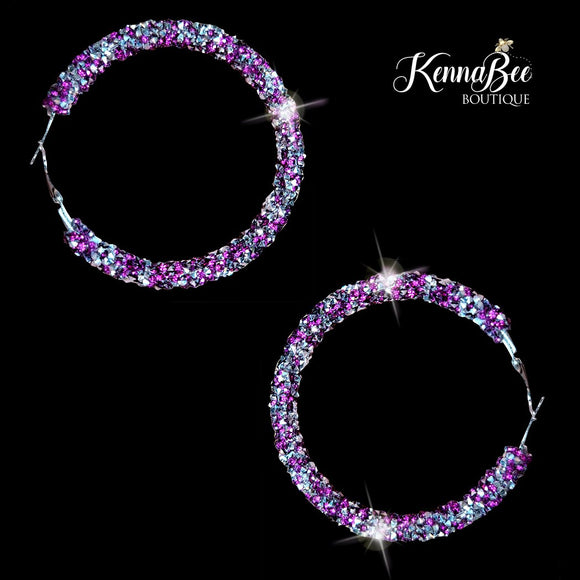 Purple and Silver Glitter Hoops