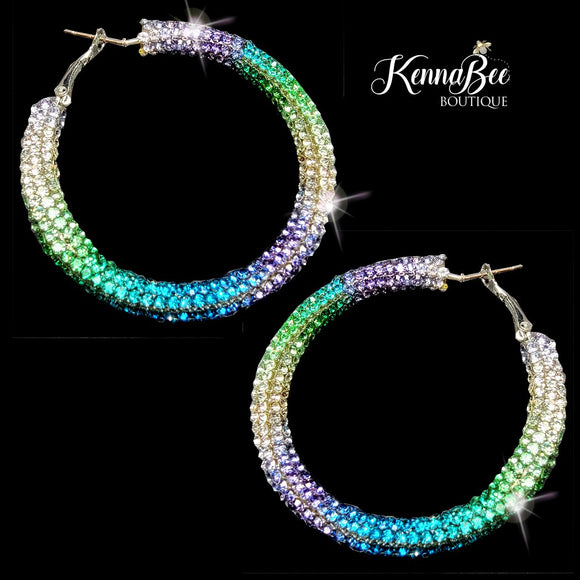 Colored Blue/Purple/Green Rainbow Rhinestone Hoops 2.1