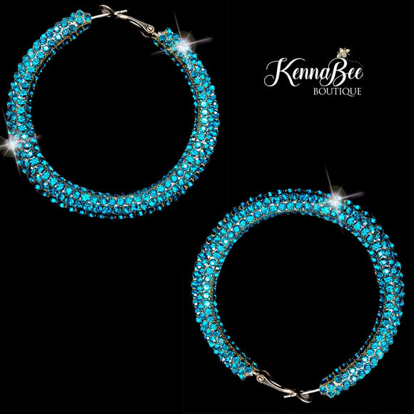 Colored Dark Turquoise Rhinestone Hoops 2.1