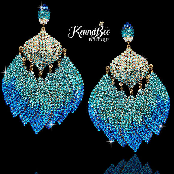 AB/Turquoise/Blue Ombre 7-Drop Earrings