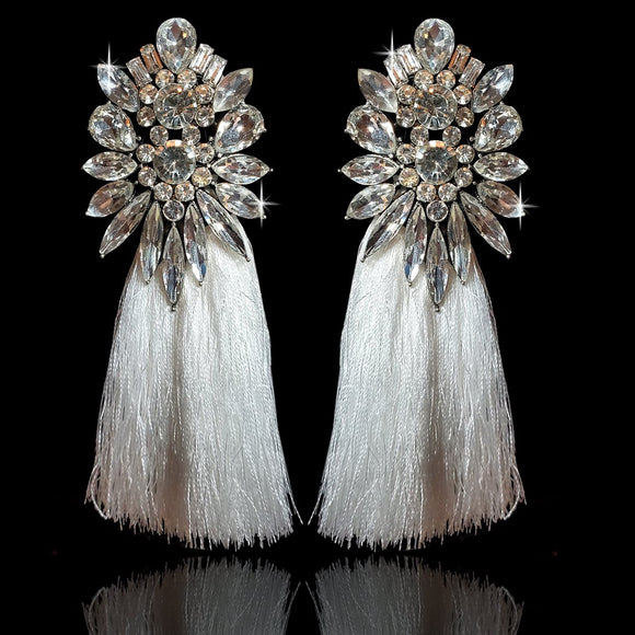 Silver White Fringe Earrings