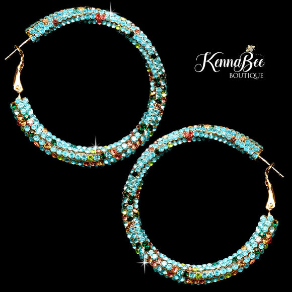 Colored Turquoise Multi Rhinestone Hoops 2.1