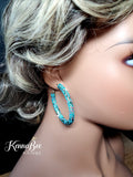 Colored Turquoise Multi Rhinestone Hoops 2.1